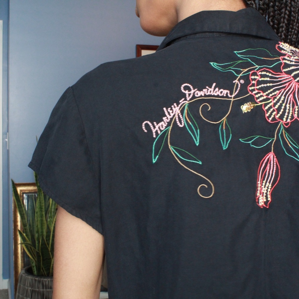 harley davidson black embroidered detail button up
